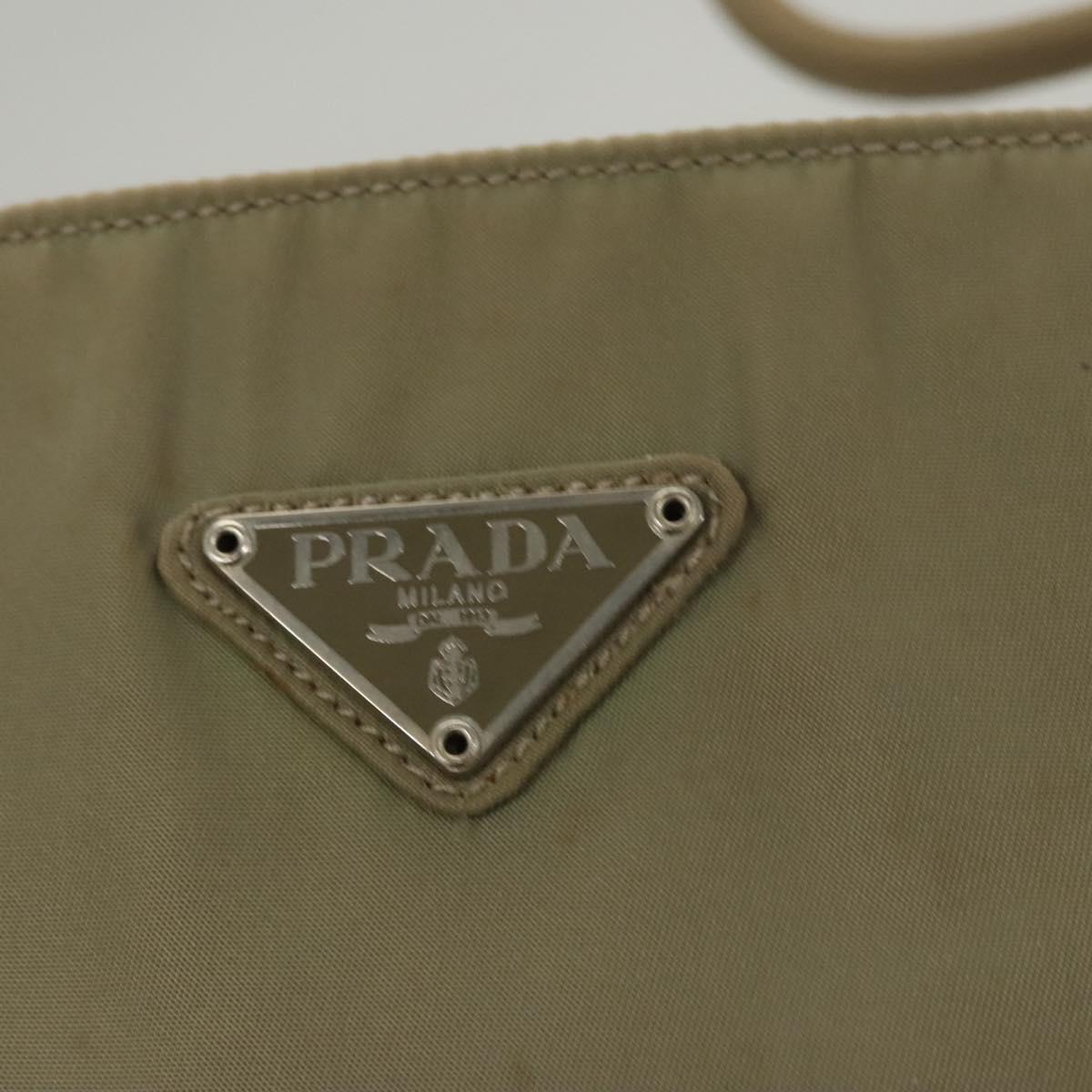 PRADA Tote Bag Nylon Khaki Silver Auth 118457