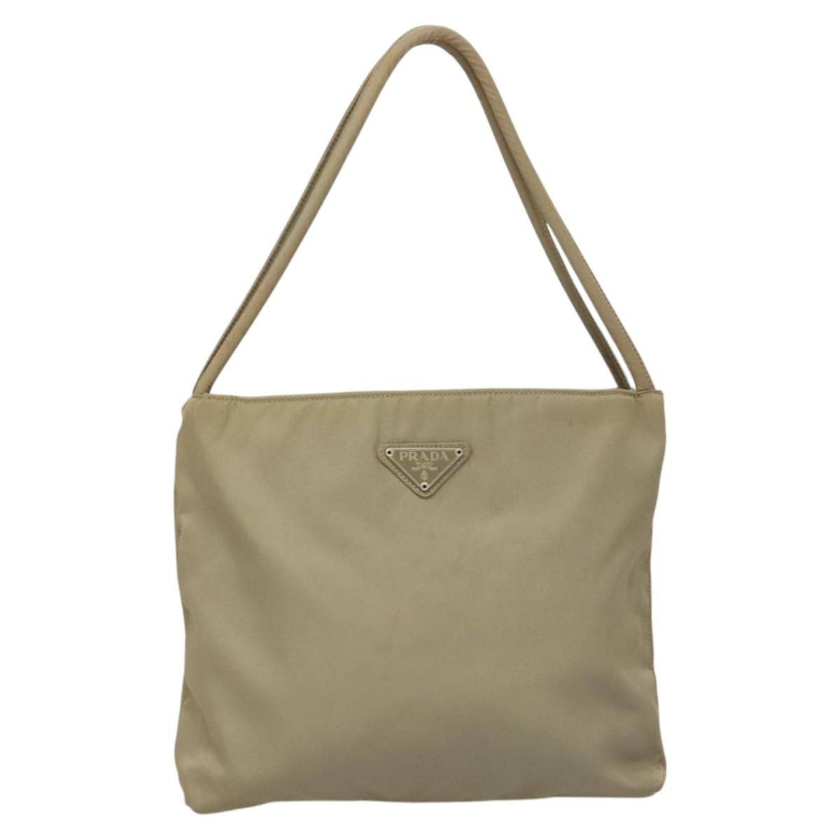 PRADA Tote Bag Nylon Khaki Silver Auth 118457