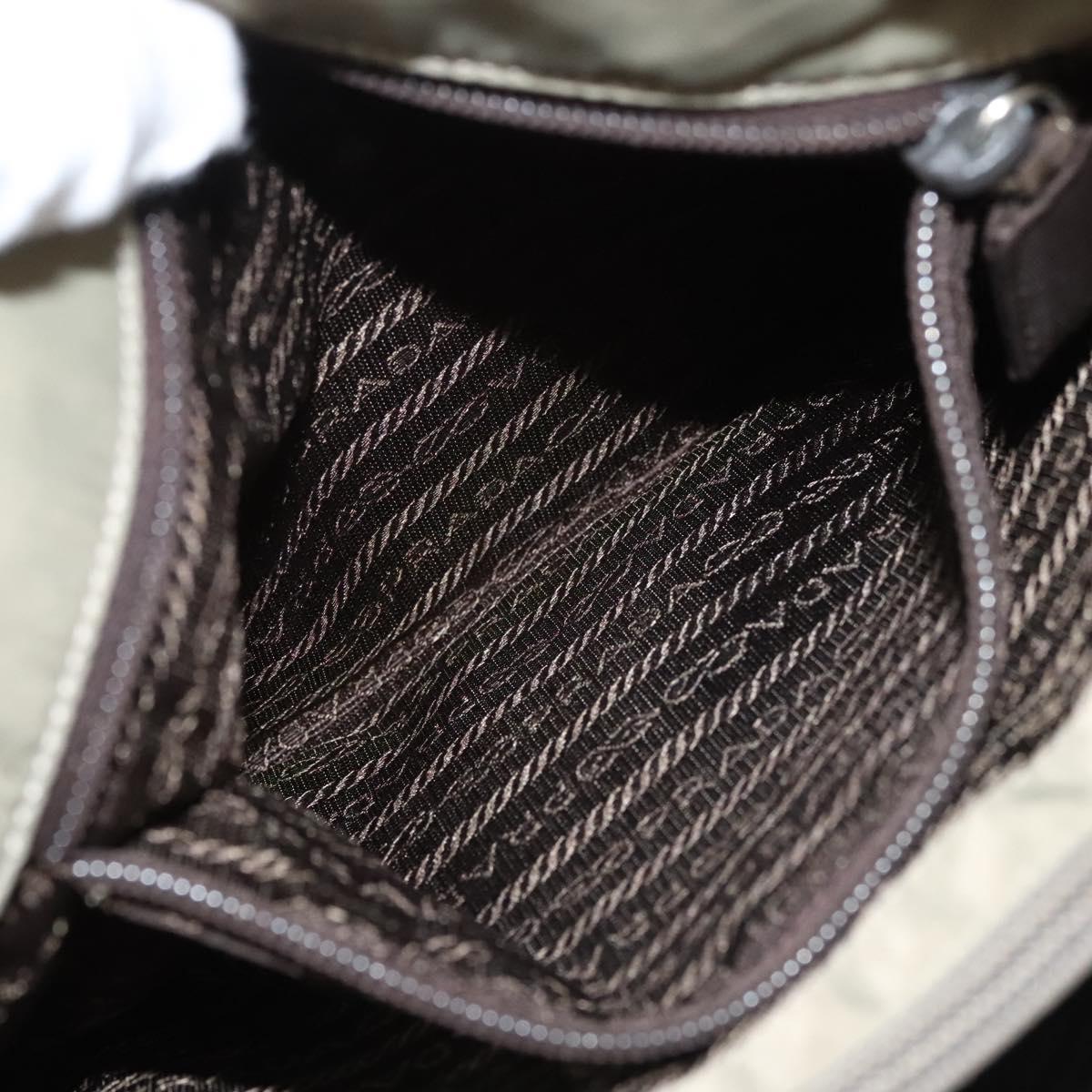 PRADA Tote Bag Nylon Khaki Silver Auth 118457