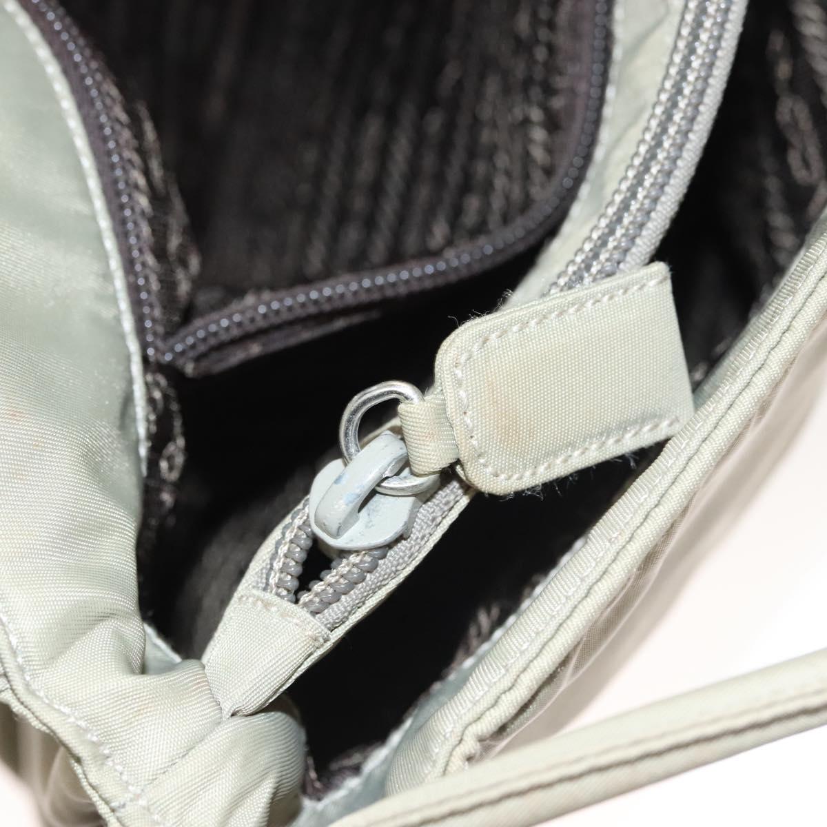 PRADA Tote Bag Nylon Khaki Silver Auth 118457