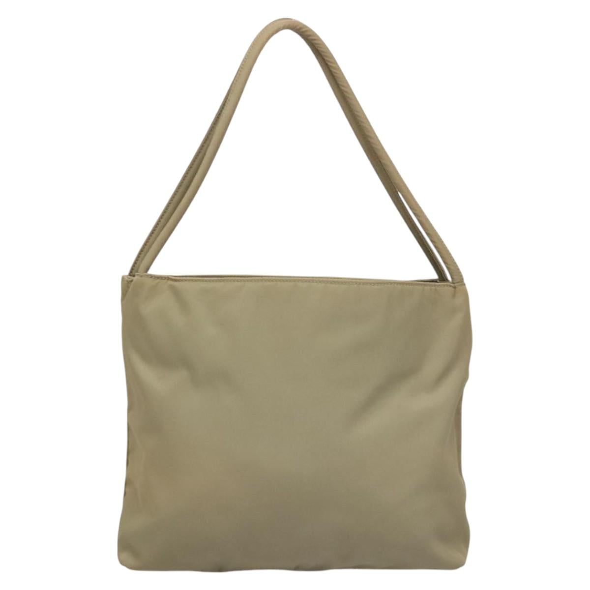PRADA Tote Bag Nylon Khaki Silver Auth 118457