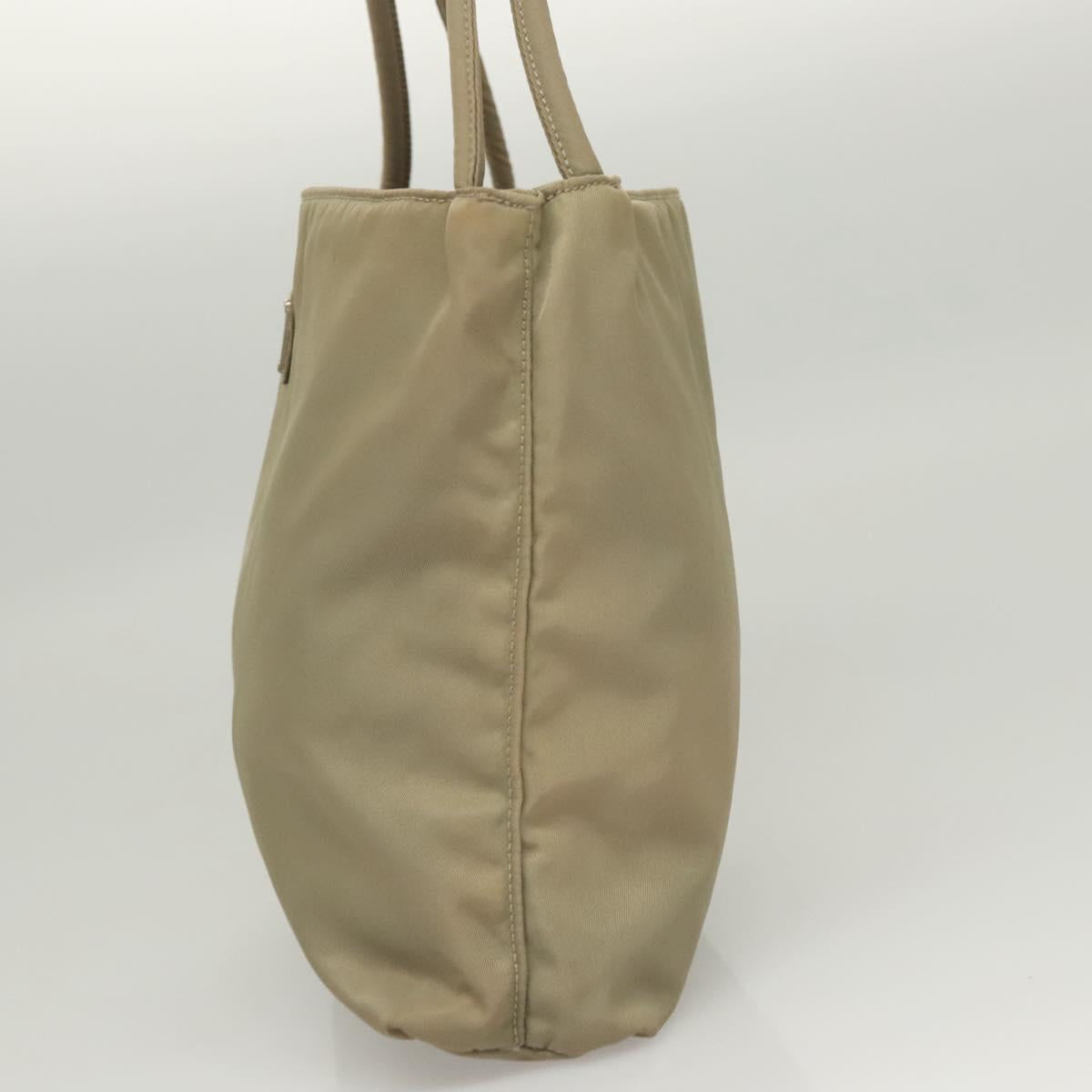 PRADA Tote Bag Nylon Khaki Silver Auth 118457