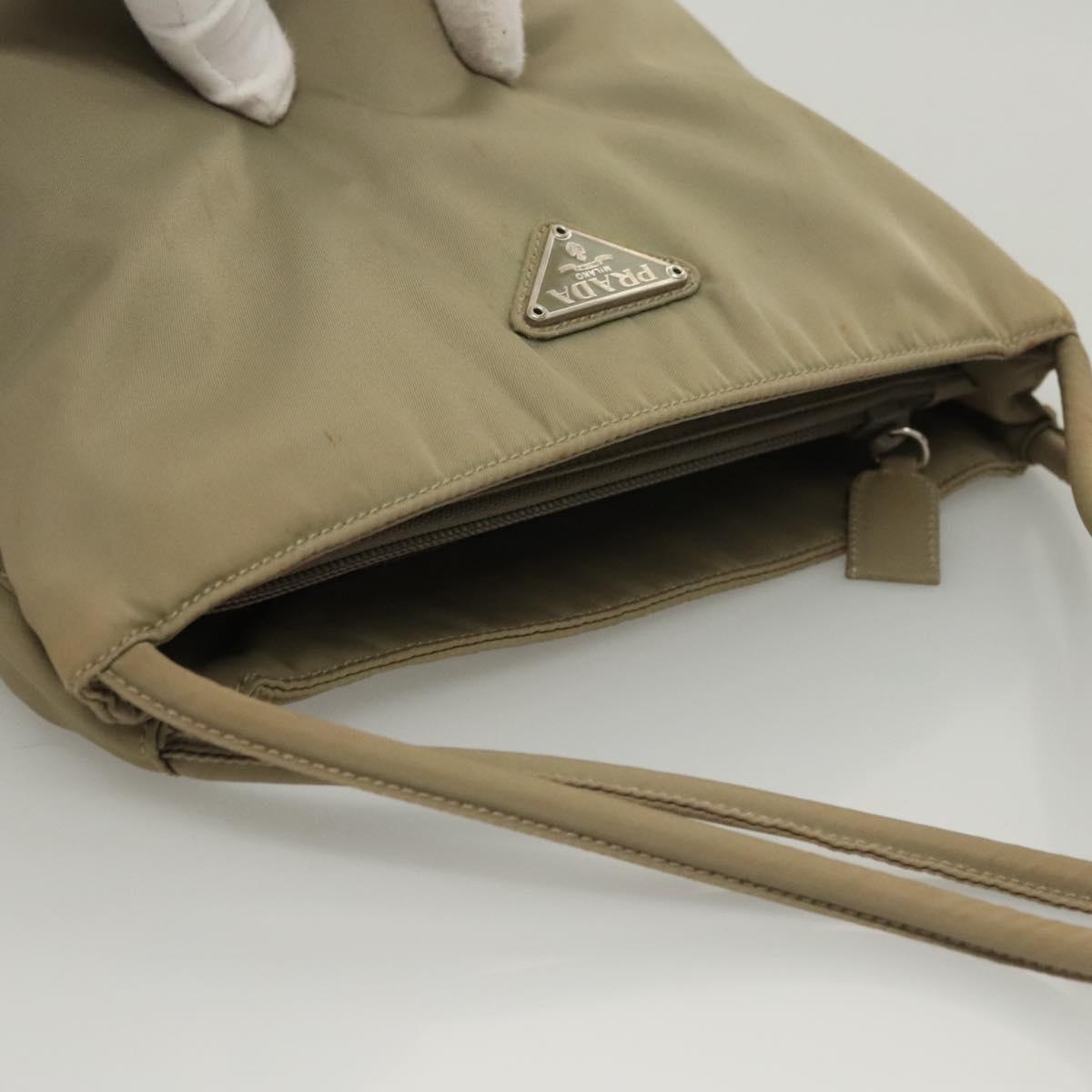 PRADA Tote Bag Nylon Khaki Silver Auth 118457