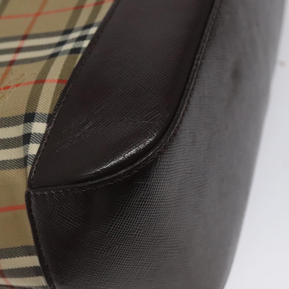 BURBERRY Nova Check Hand Bag Canvas Beige Gold Auth 118521