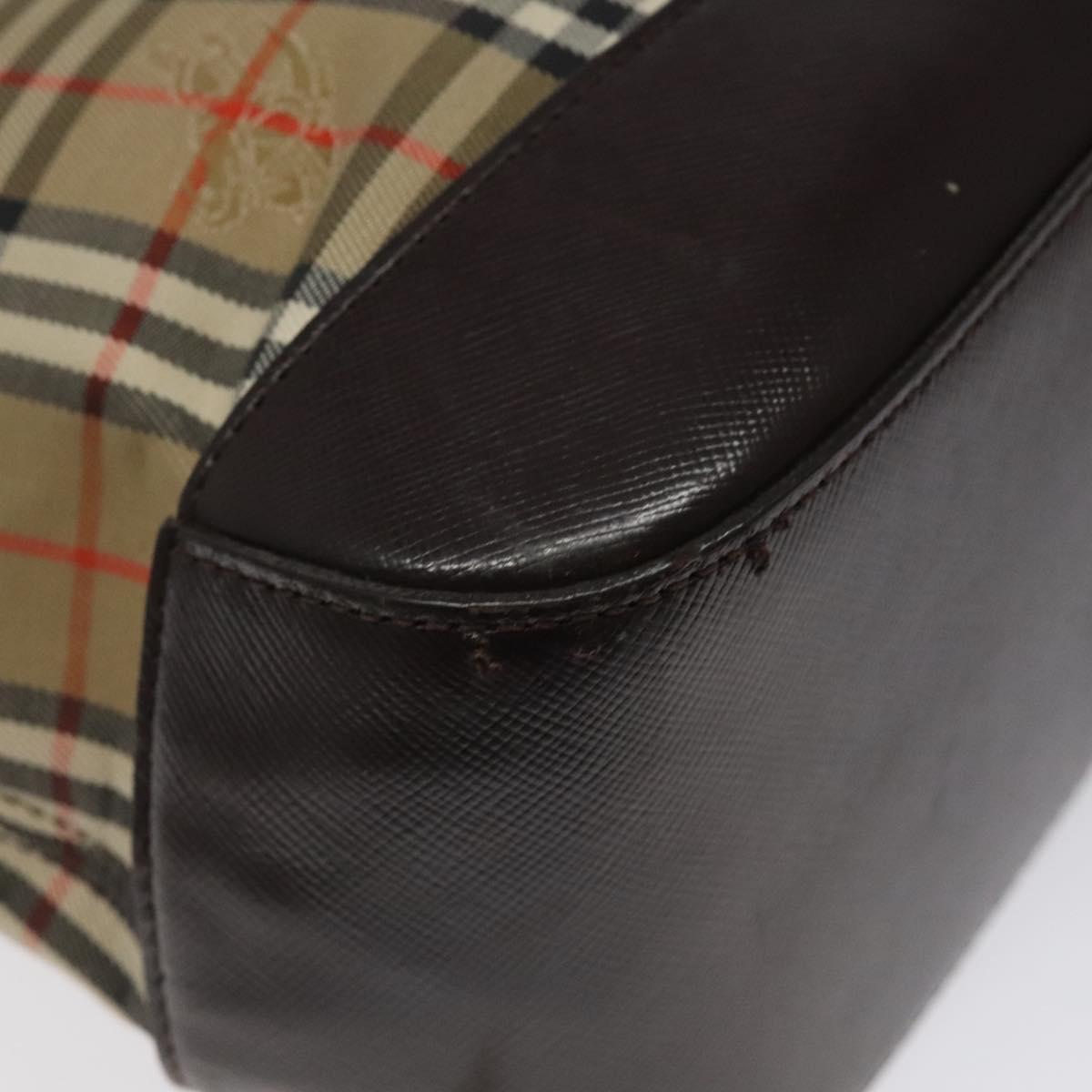 BURBERRY Nova Check Hand Bag Canvas Beige Gold Auth 118521