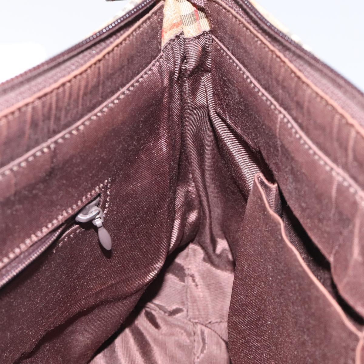 BURBERRY Nova Check Hand Bag Canvas Beige Gold Auth 118521