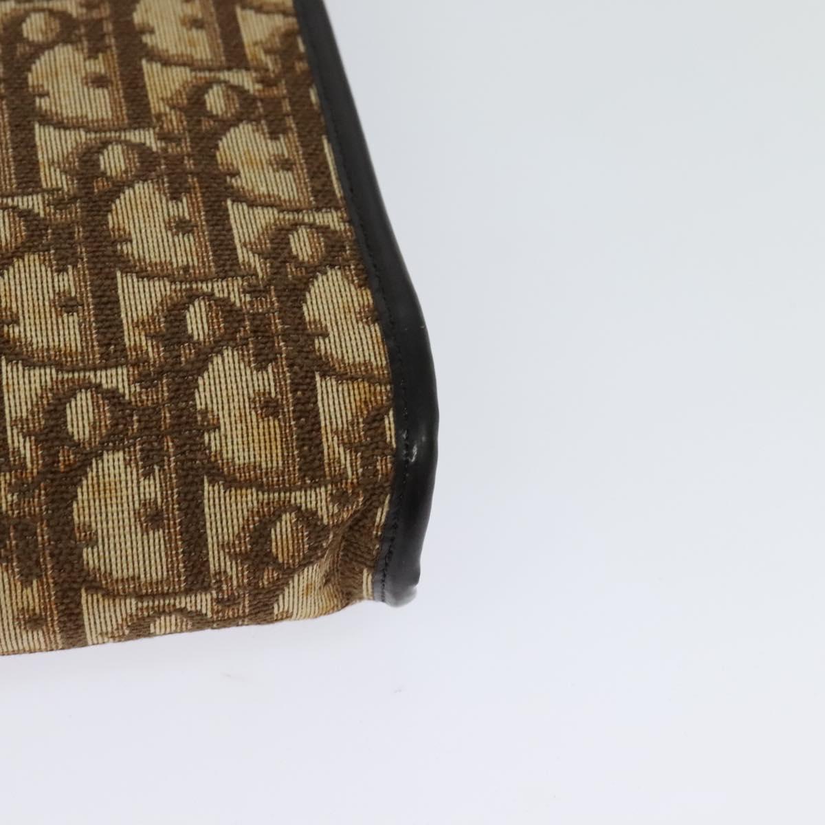 Christian Dior Trotter Canvas Shoulder Bag Brown Gold Auth 118537