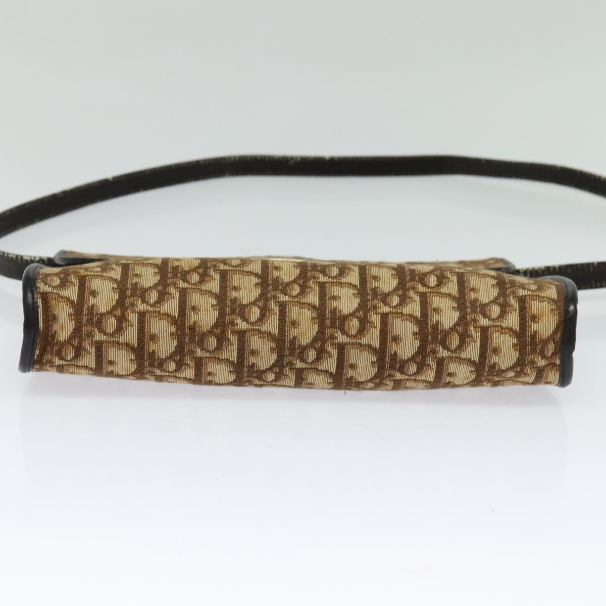 Christian Dior Trotter Canvas Shoulder Bag Brown Gold Auth 118537