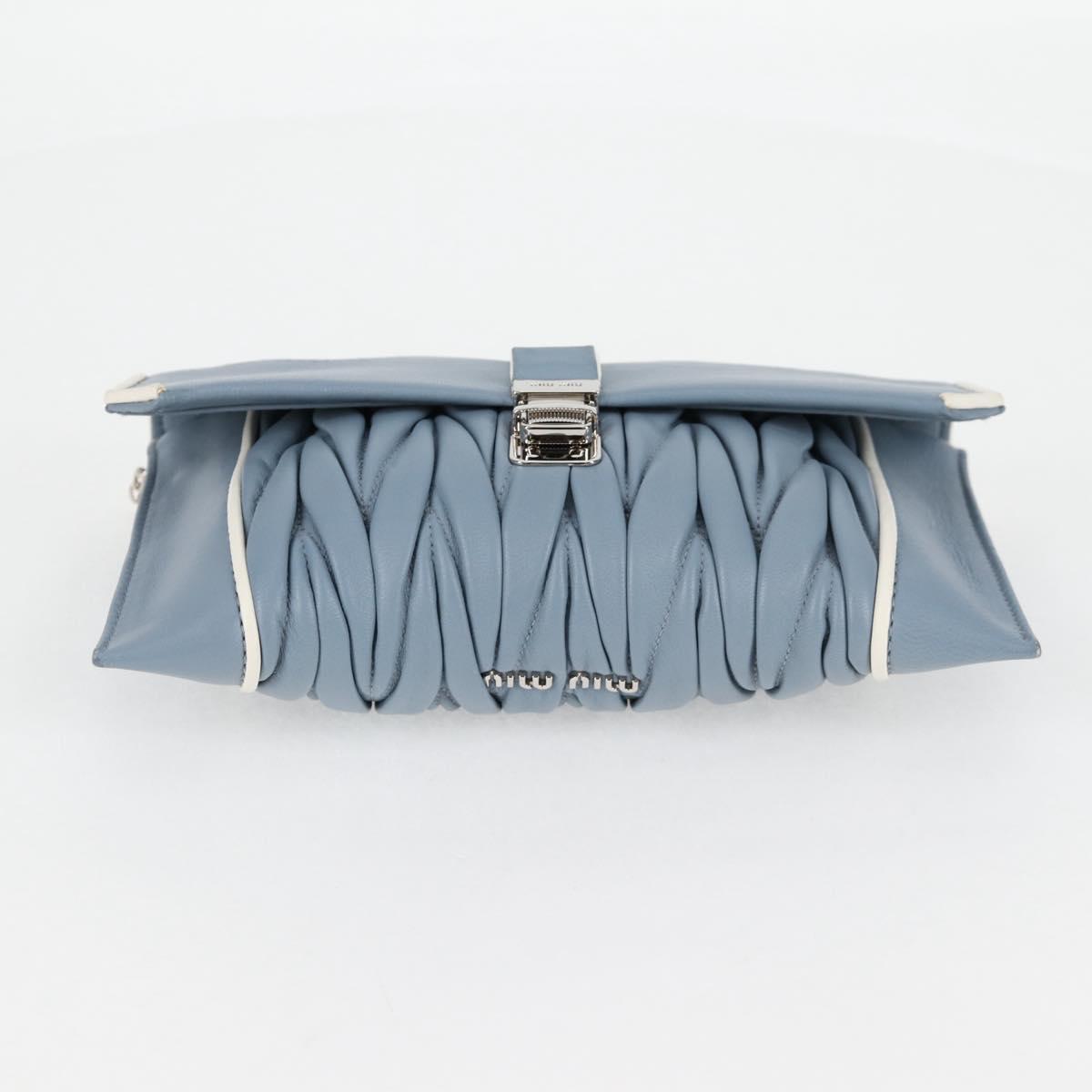 Miu Miu Matelasse Chain Shoulder Bag Leather Light Blue Silver Auth 118556M