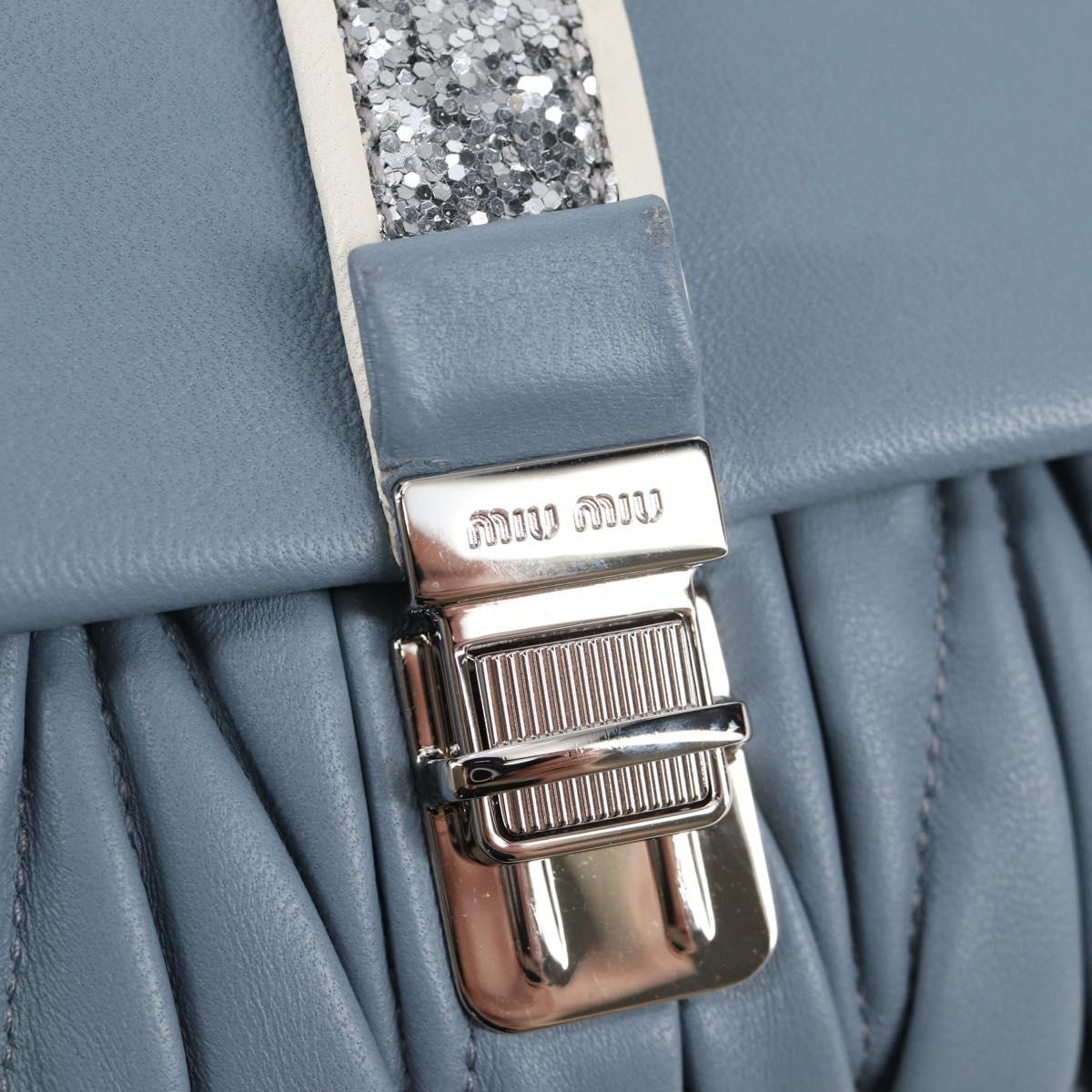 Miu Miu Matelasse Chain Shoulder Bag Leather Light Blue Silver Auth 118556M