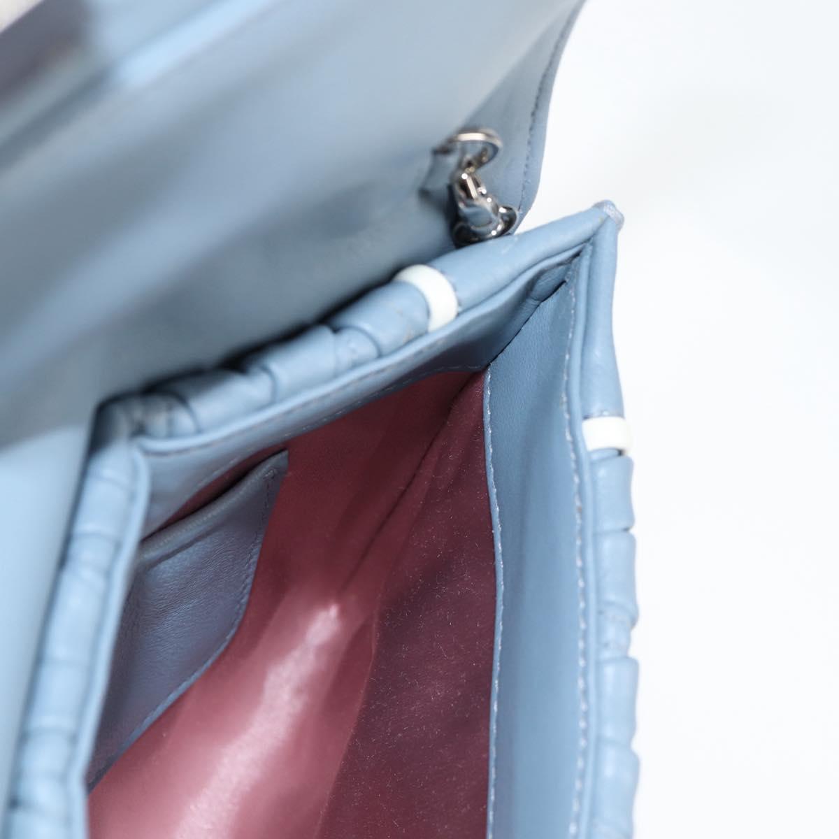 Miu Miu Matelasse Chain Shoulder Bag Leather Light Blue Silver Auth 118556M