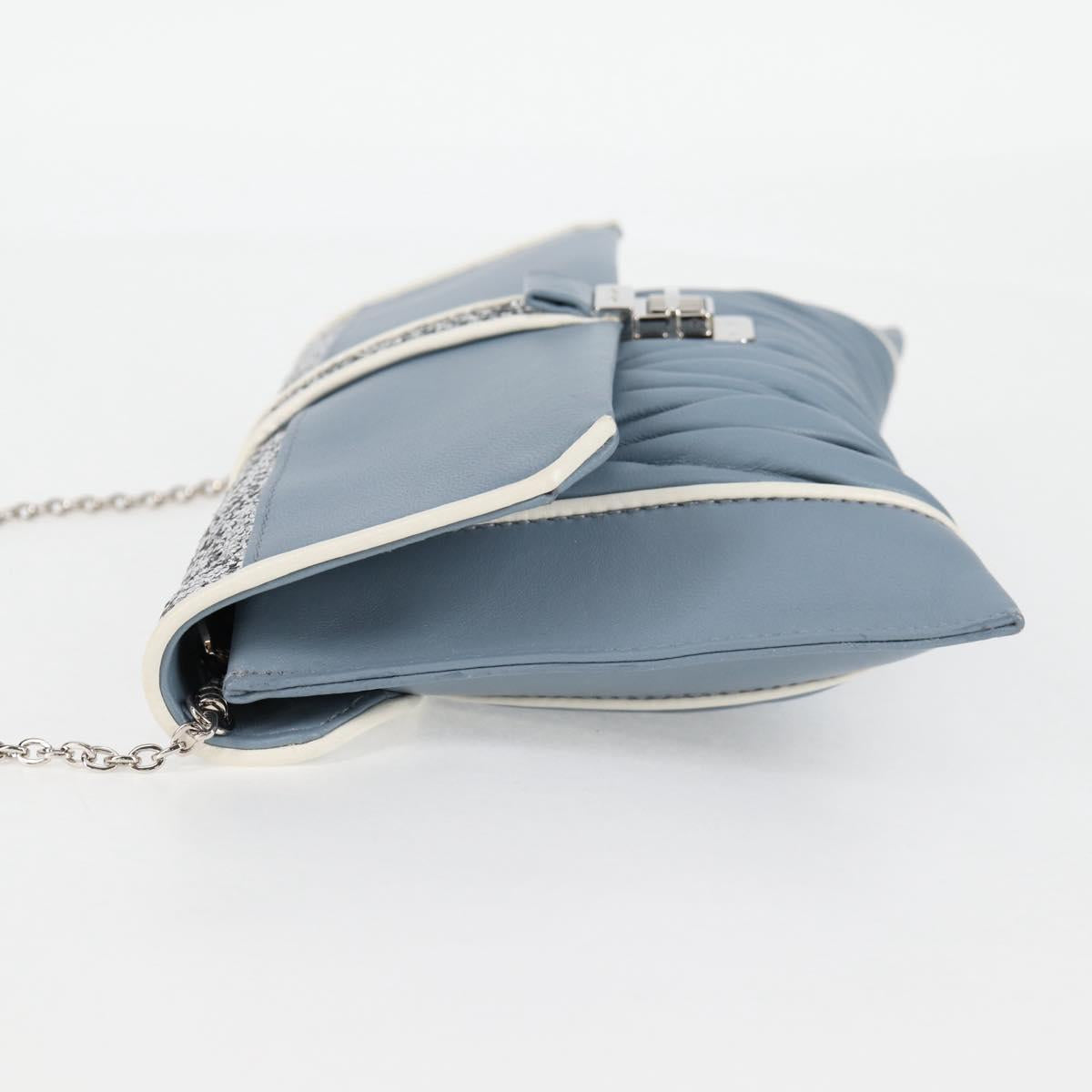 Miu Miu Matelasse Chain Shoulder Bag Leather Light Blue Silver Auth 118556M