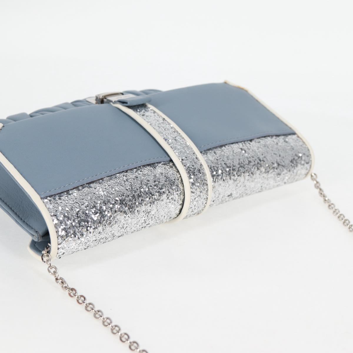 Miu Miu Matelasse Chain Shoulder Bag Leather Light Blue Silver Auth 118556M