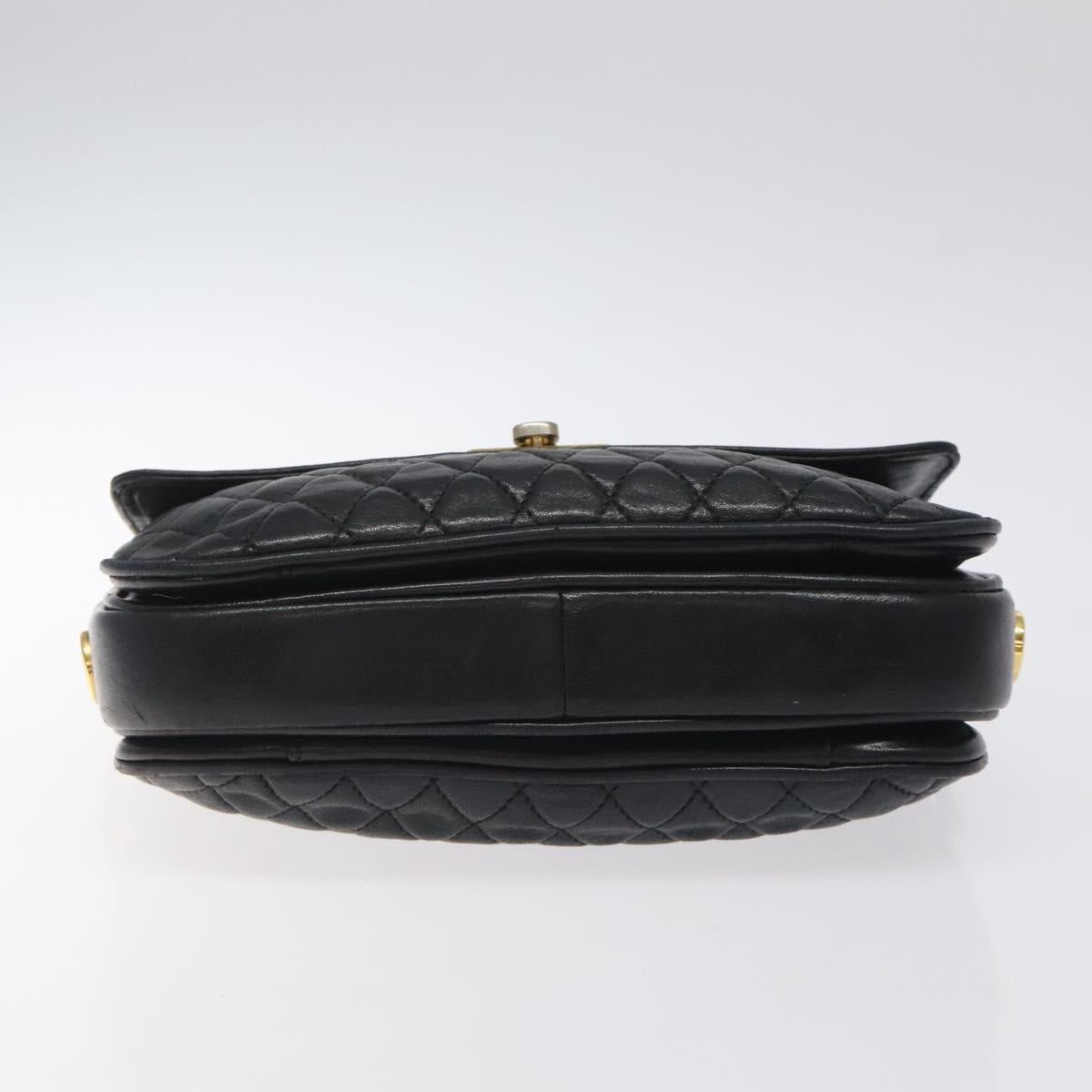 BALLY Chain Shoulder Bag Leather Black Gold Auth 118600