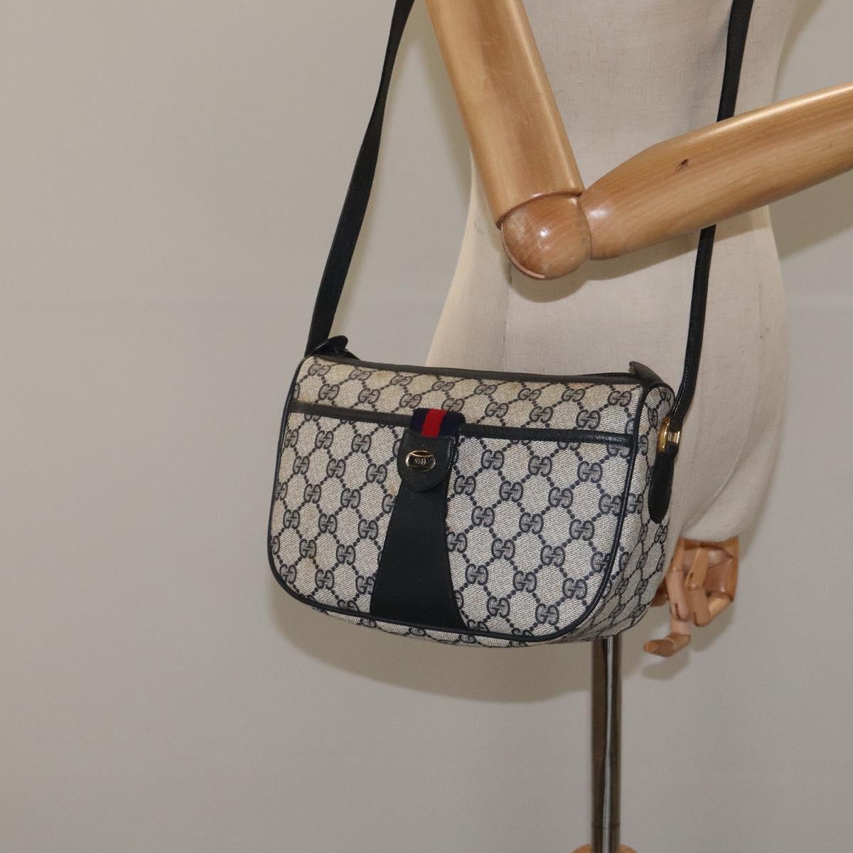 GUCCI GG Supreme Sherry Line Shoulder Bag PVC Beige Gold 02 14 032 Auth 118601
