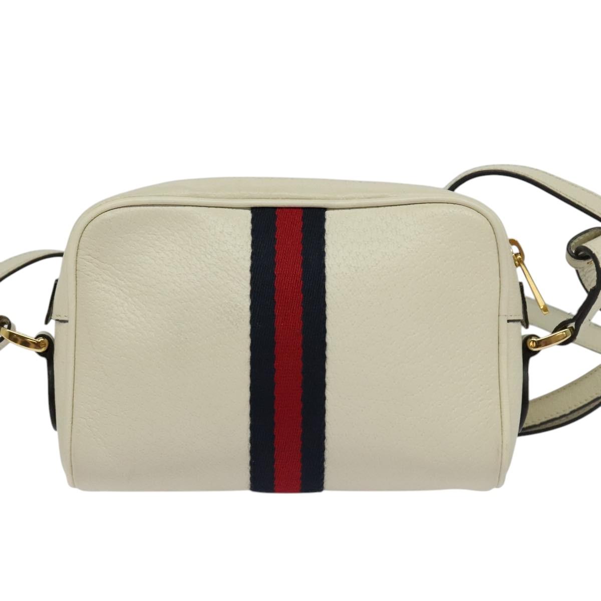GUCCI Sherry Line Shoulder Bag Leather White Red Navy 517350 Auth 118604