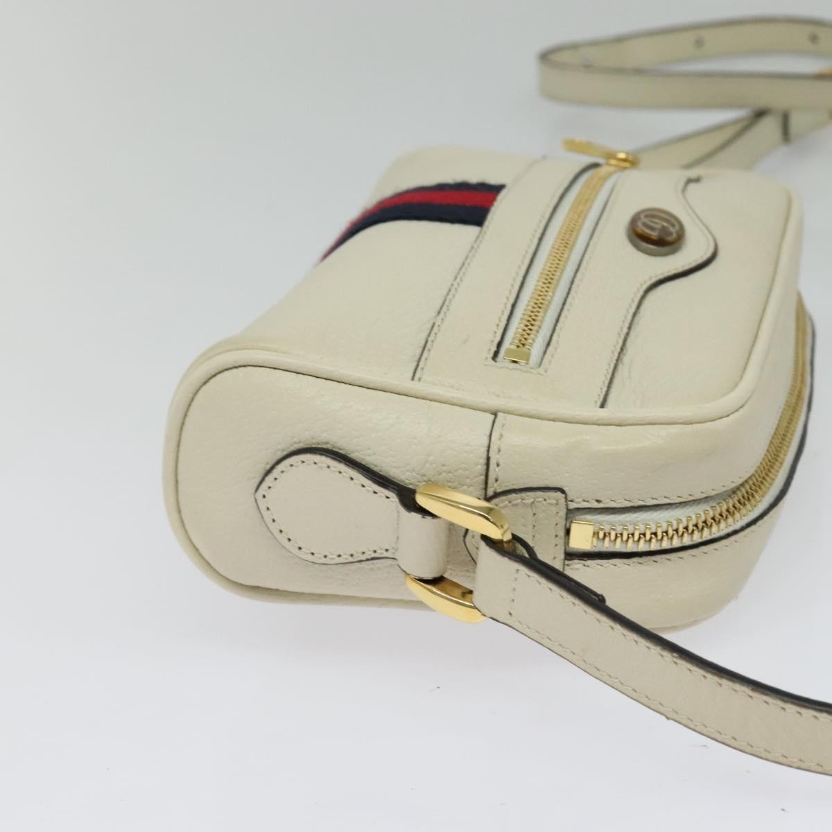 GUCCI Sherry Line Shoulder Bag Leather White Red Navy 517350 Auth 118604