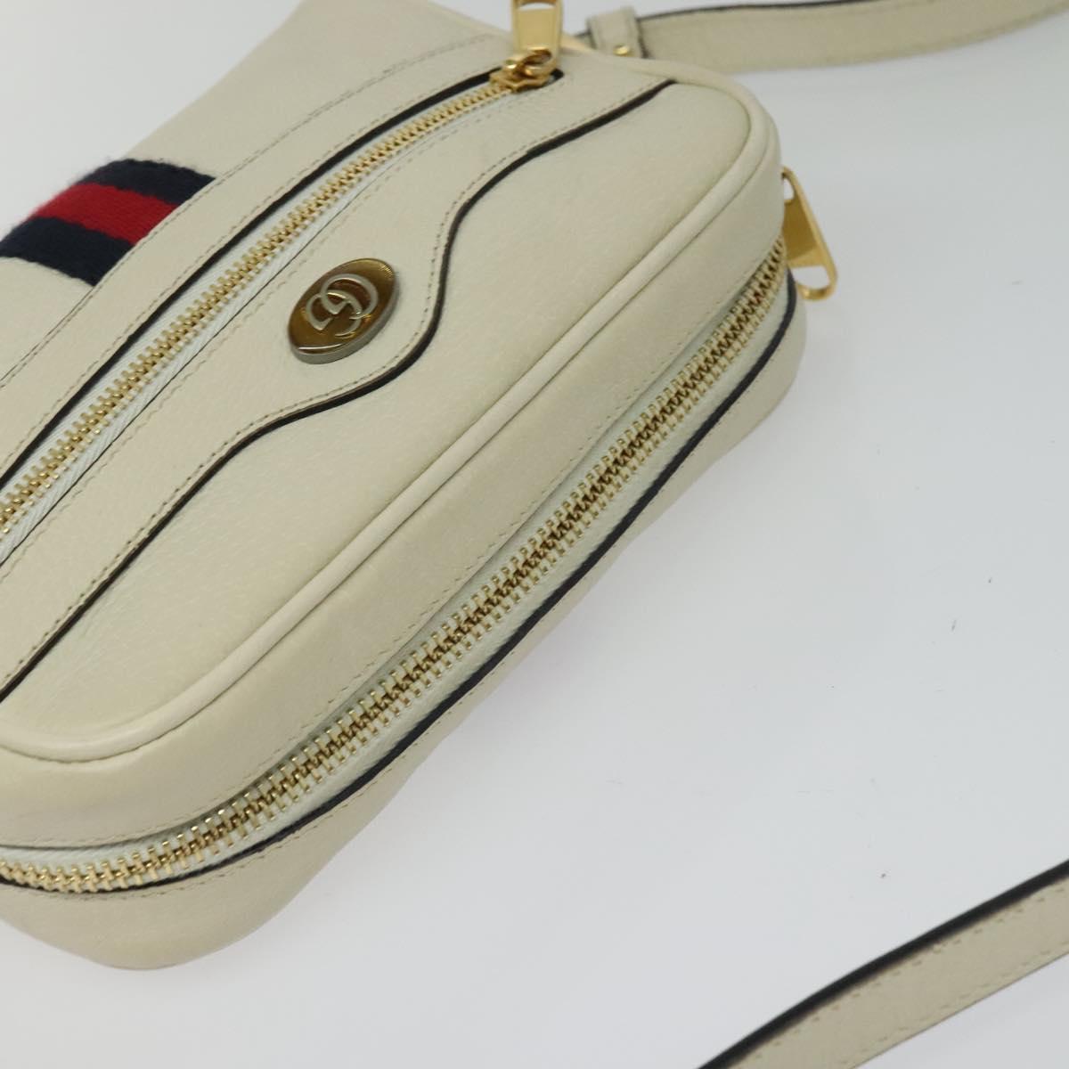 GUCCI Sherry Line Shoulder Bag Leather White Red Navy 517350 Auth 118604