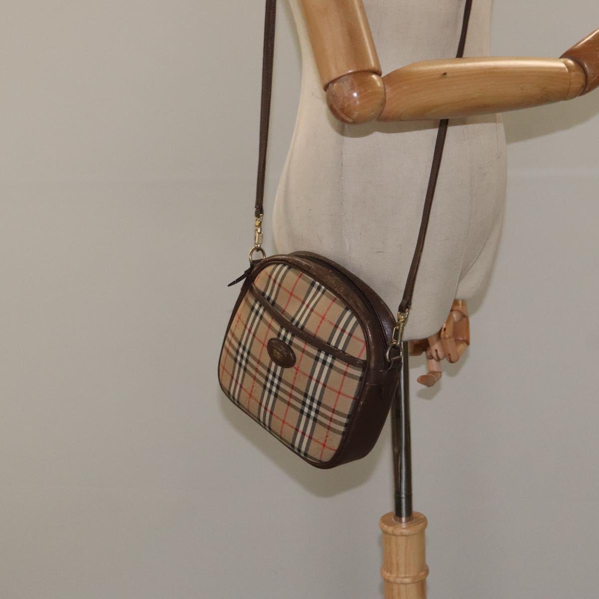 Burberrys Nova Check Shoulder Bag Canvas Beige Gold Auth 118605