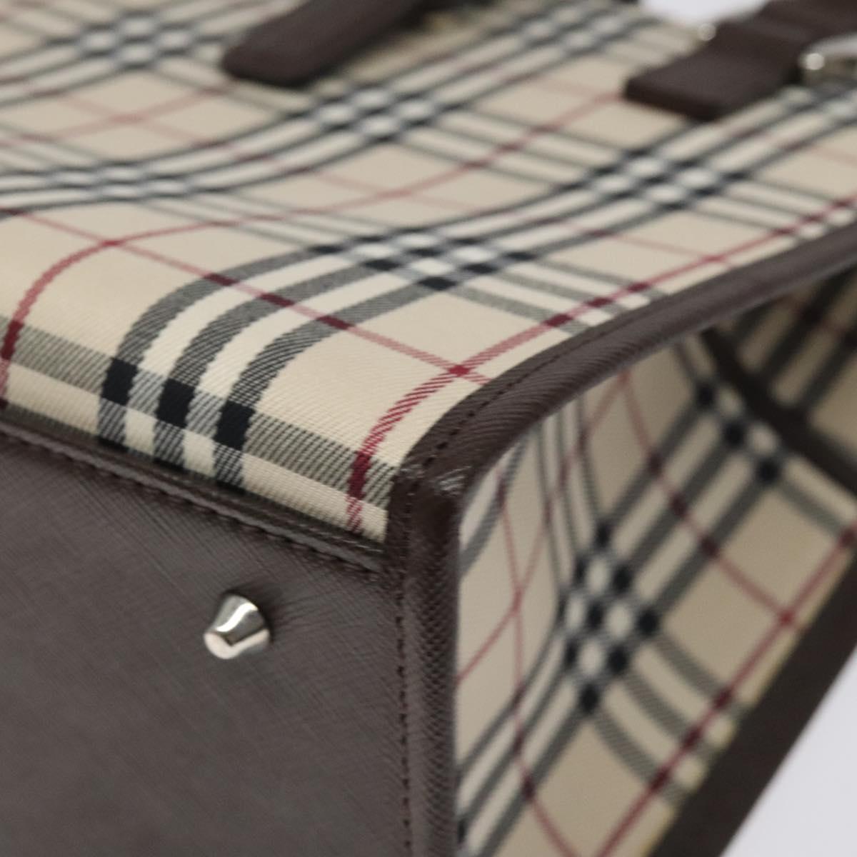 BURBERRY Nova Check Hand Bag Canvas Beige Silver Auth 118612