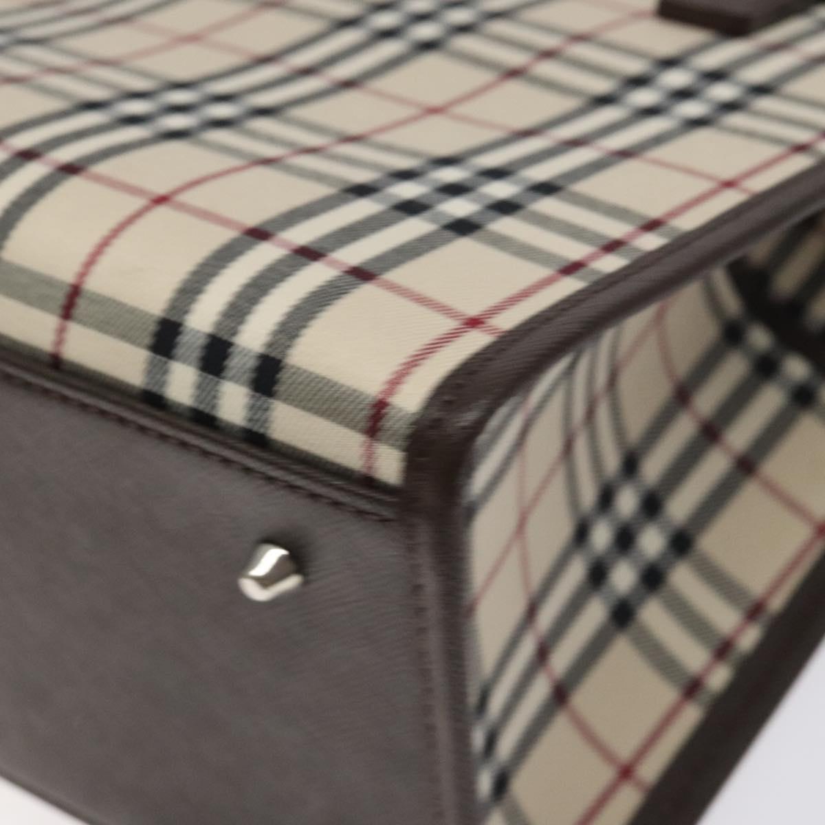 BURBERRY Nova Check Hand Bag Canvas Beige Silver Auth 118612