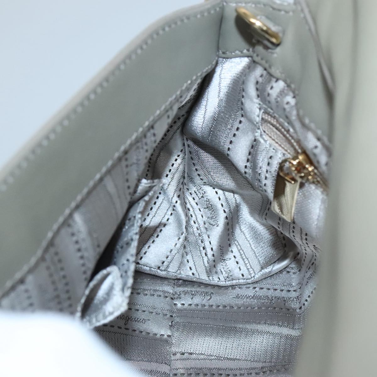 Salvatore Ferragamo Gancini Sofia Hand Bag Leather 2way Gray Gold Auth 118615
