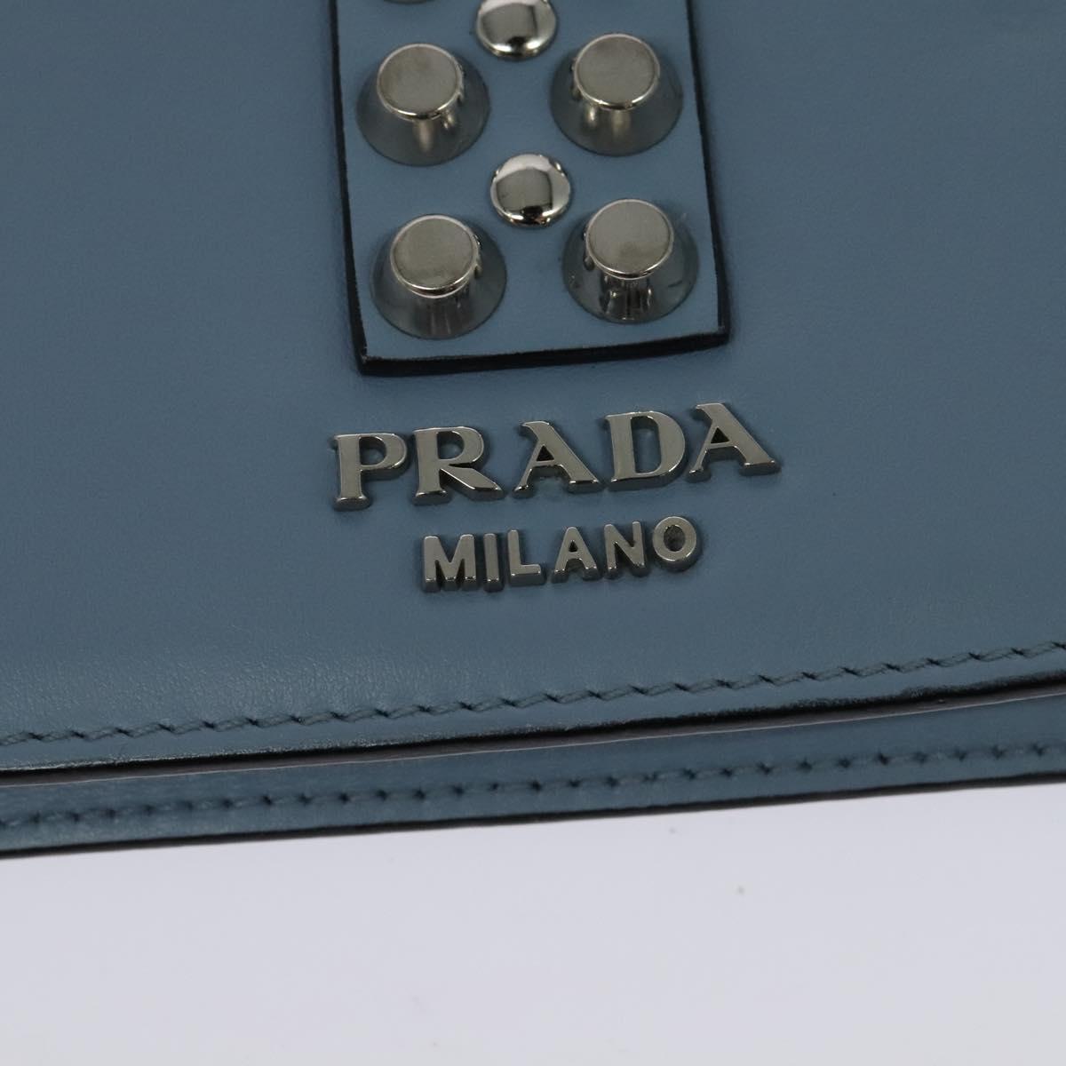 PRADA Shoulder Bag Leather Light Blue Silver Auth 118618