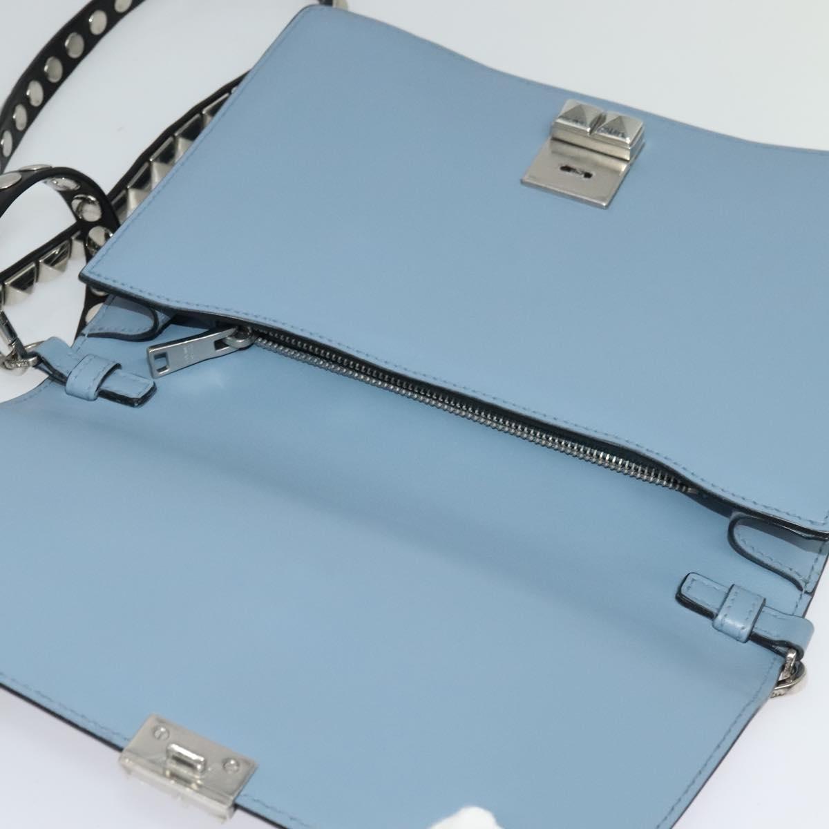PRADA Shoulder Bag Leather Light Blue Silver Auth 118618