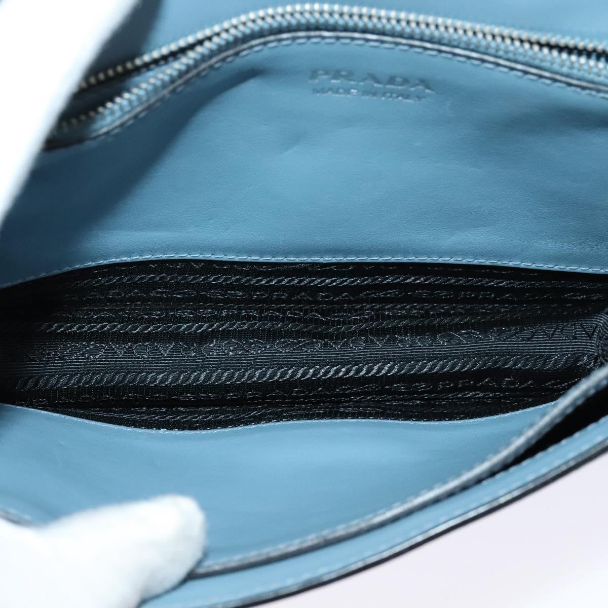PRADA Shoulder Bag Leather Light Blue Silver Auth 118618