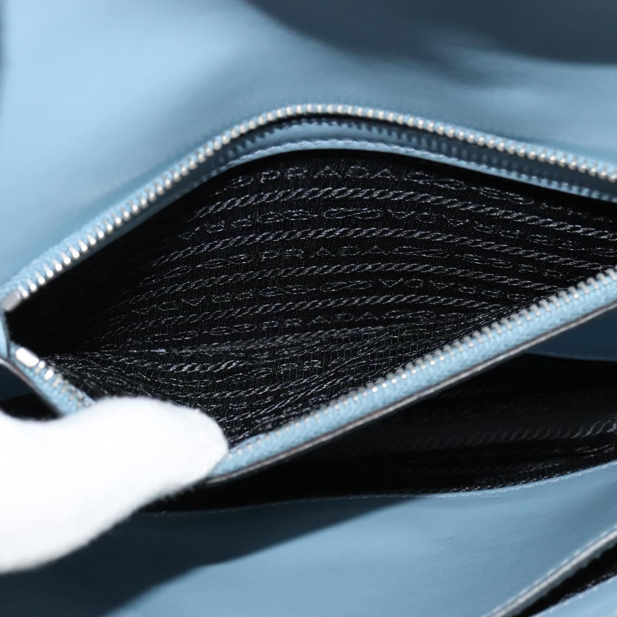 PRADA Shoulder Bag Leather Light Blue Silver Auth 118618