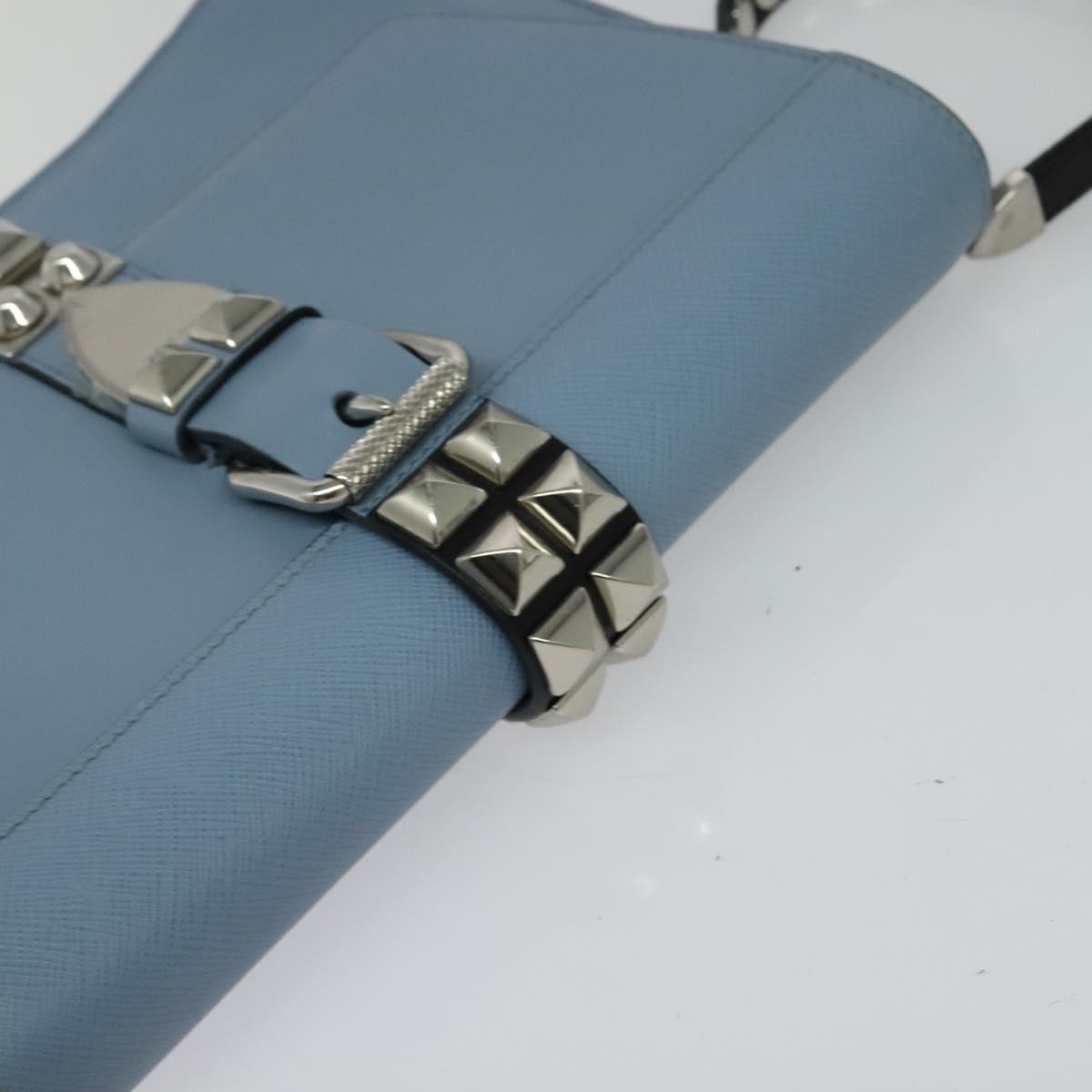 PRADA Shoulder Bag Leather Light Blue Silver Auth 118618