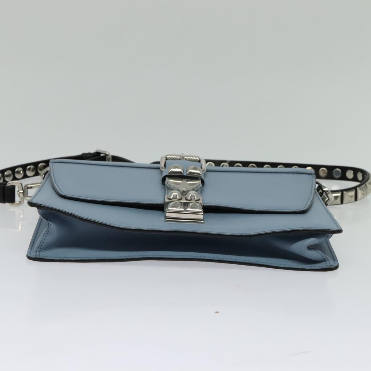 PRADA Shoulder Bag Leather Light Blue Silver Auth 118618