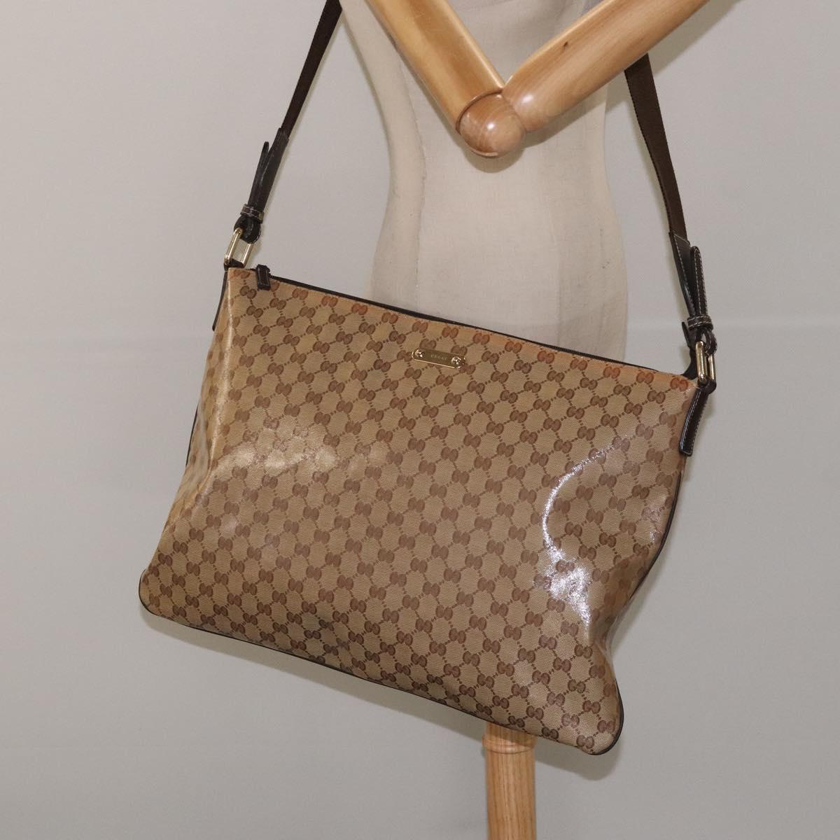 GUCCI GG Crystal Shoulder Bag Coated Canvas Beige Gold 190628 Auth 118619