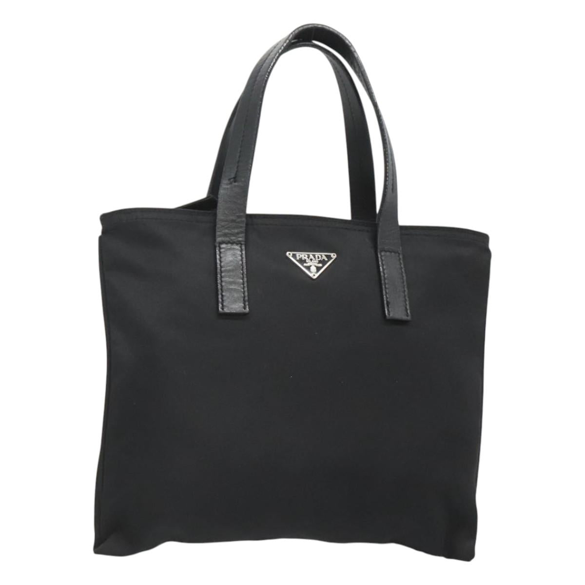 PRADA Hand Bag Nylon Black Silver Auth 118620