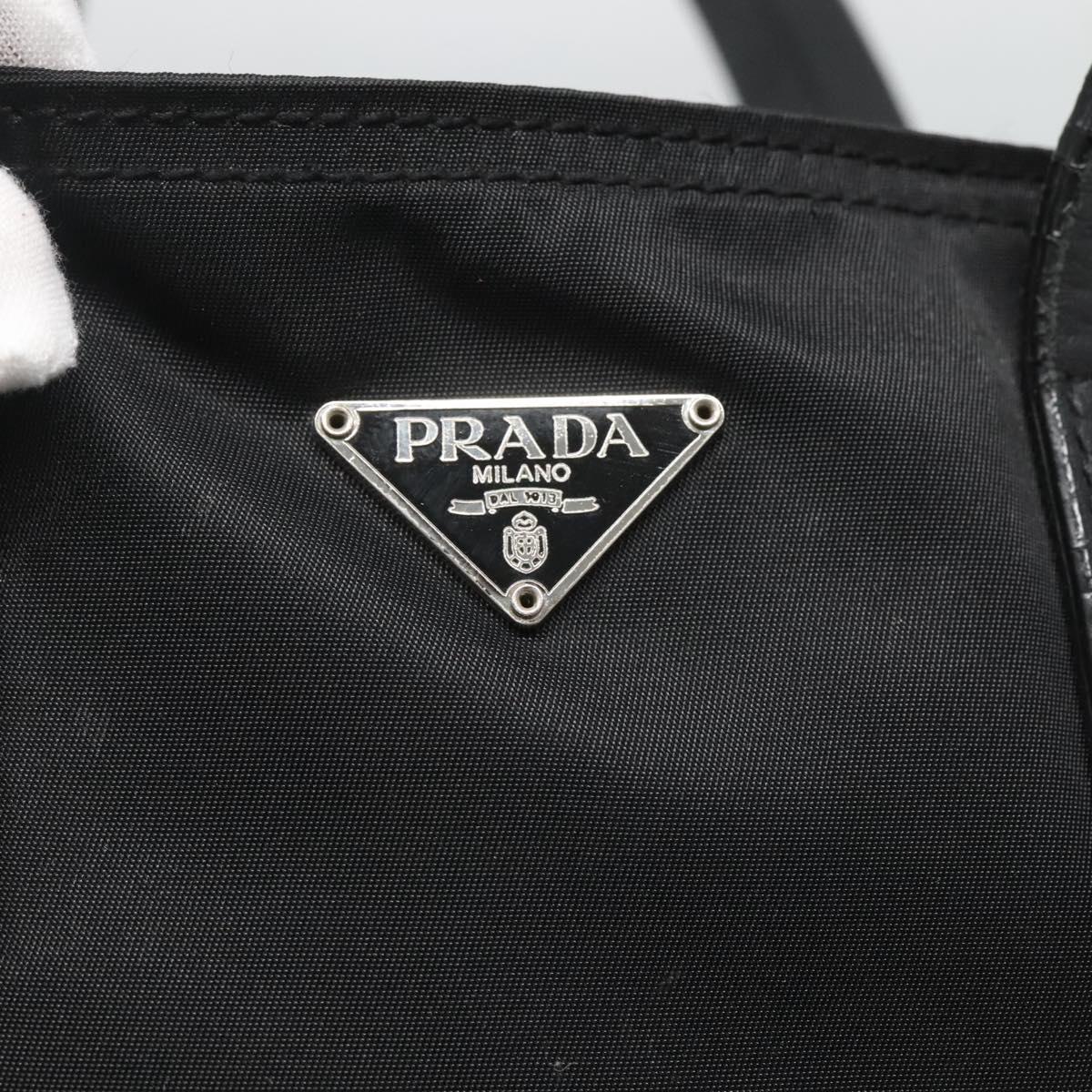 PRADA Hand Bag Nylon Black Silver Auth 118620