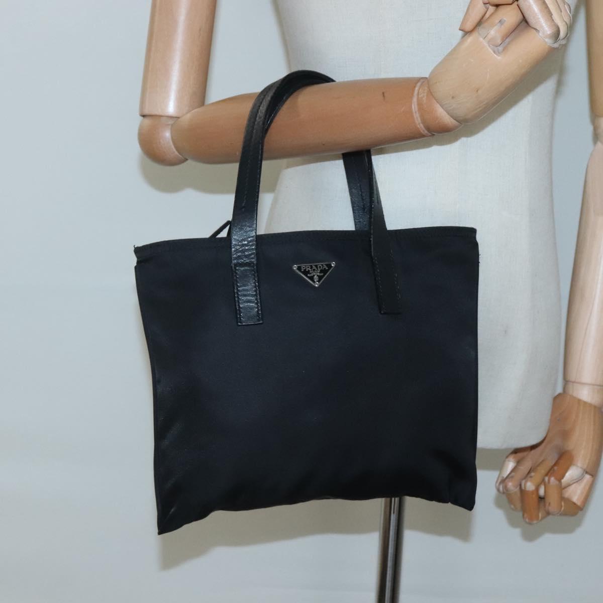 PRADA Hand Bag Nylon Black Silver Auth 118620