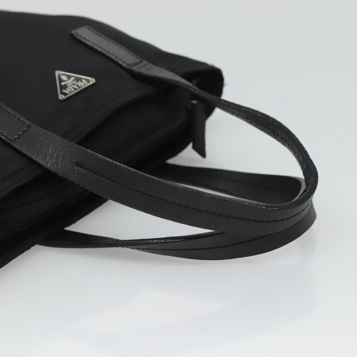 PRADA Hand Bag Nylon Black Silver Auth 118620