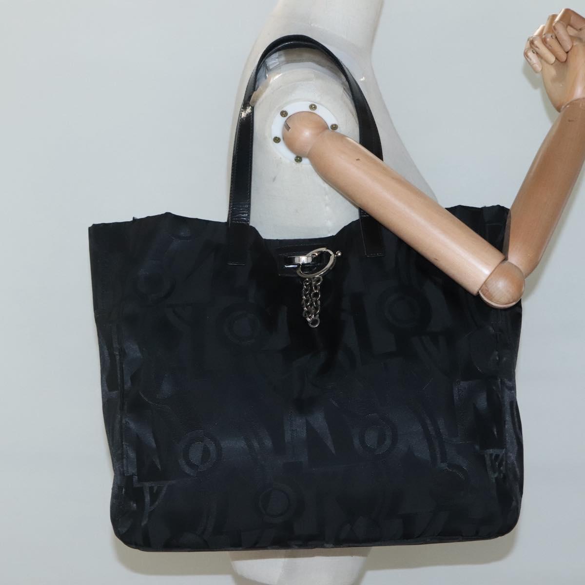 Salvatore Ferragamo Tote Bag Nylon Black Silver Auth 118636