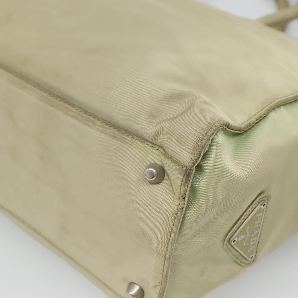 PRADA Tote Bag Nylon Khaki Silver Auth 118637