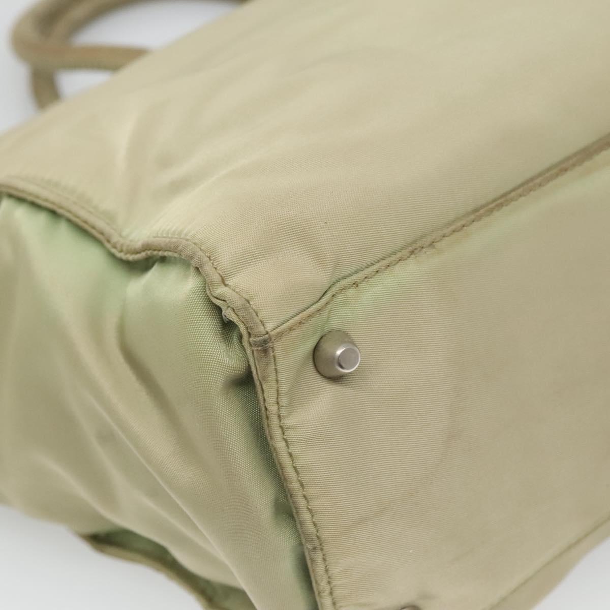 PRADA Tote Bag Nylon Khaki Silver Auth 118637