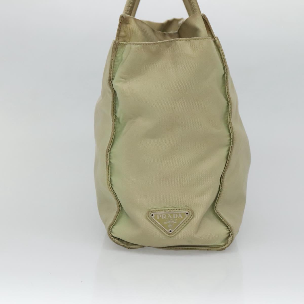 PRADA Tote Bag Nylon Khaki Silver Auth 118637