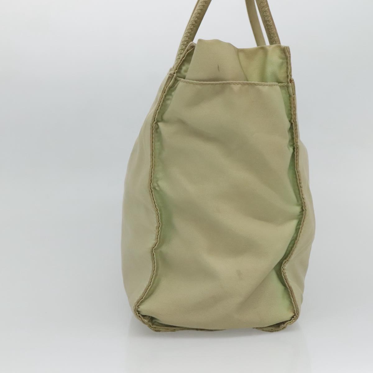 PRADA Tote Bag Nylon Khaki Silver Auth 118637