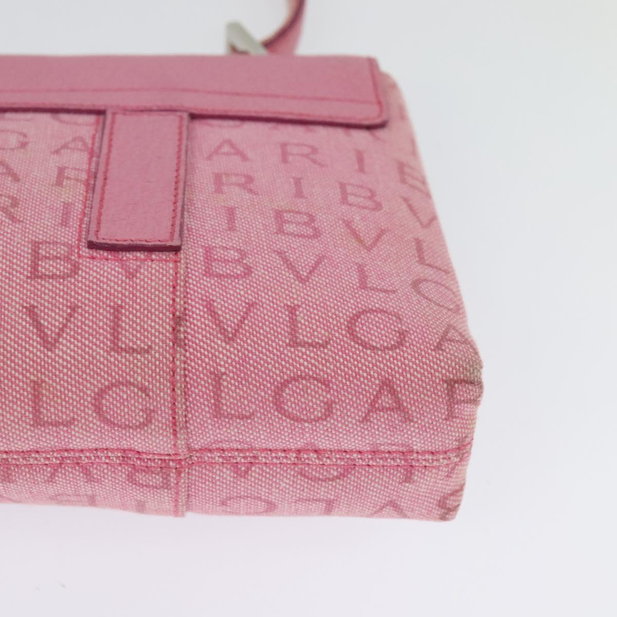 BVLGARI Shoulder Bag Canvas Silver Pink Auth 118640