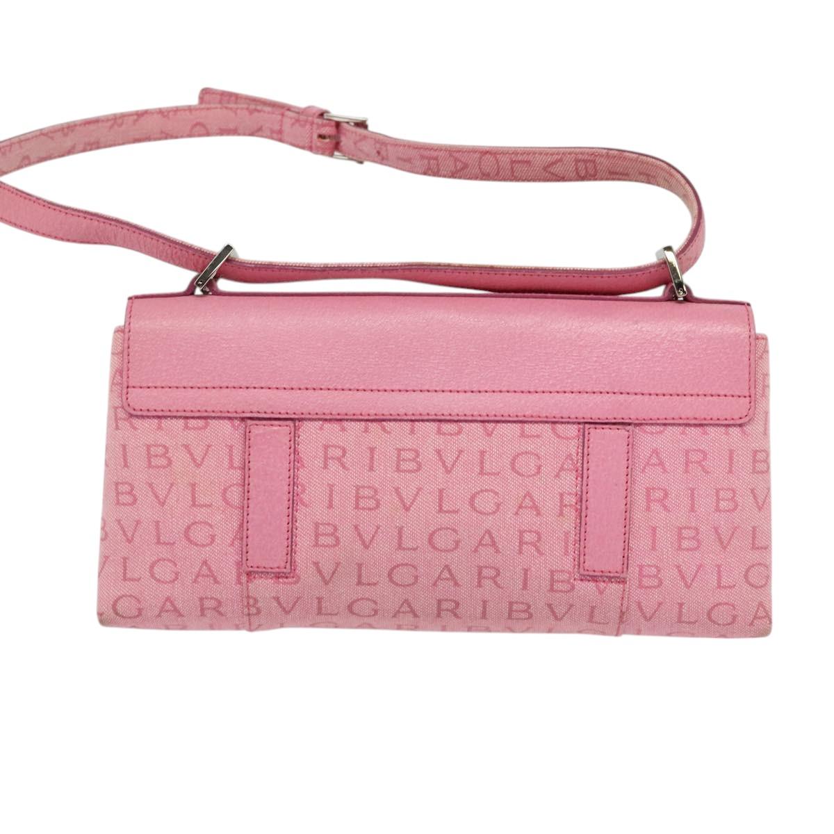 BVLGARI Shoulder Bag Canvas Silver Pink Auth 118640