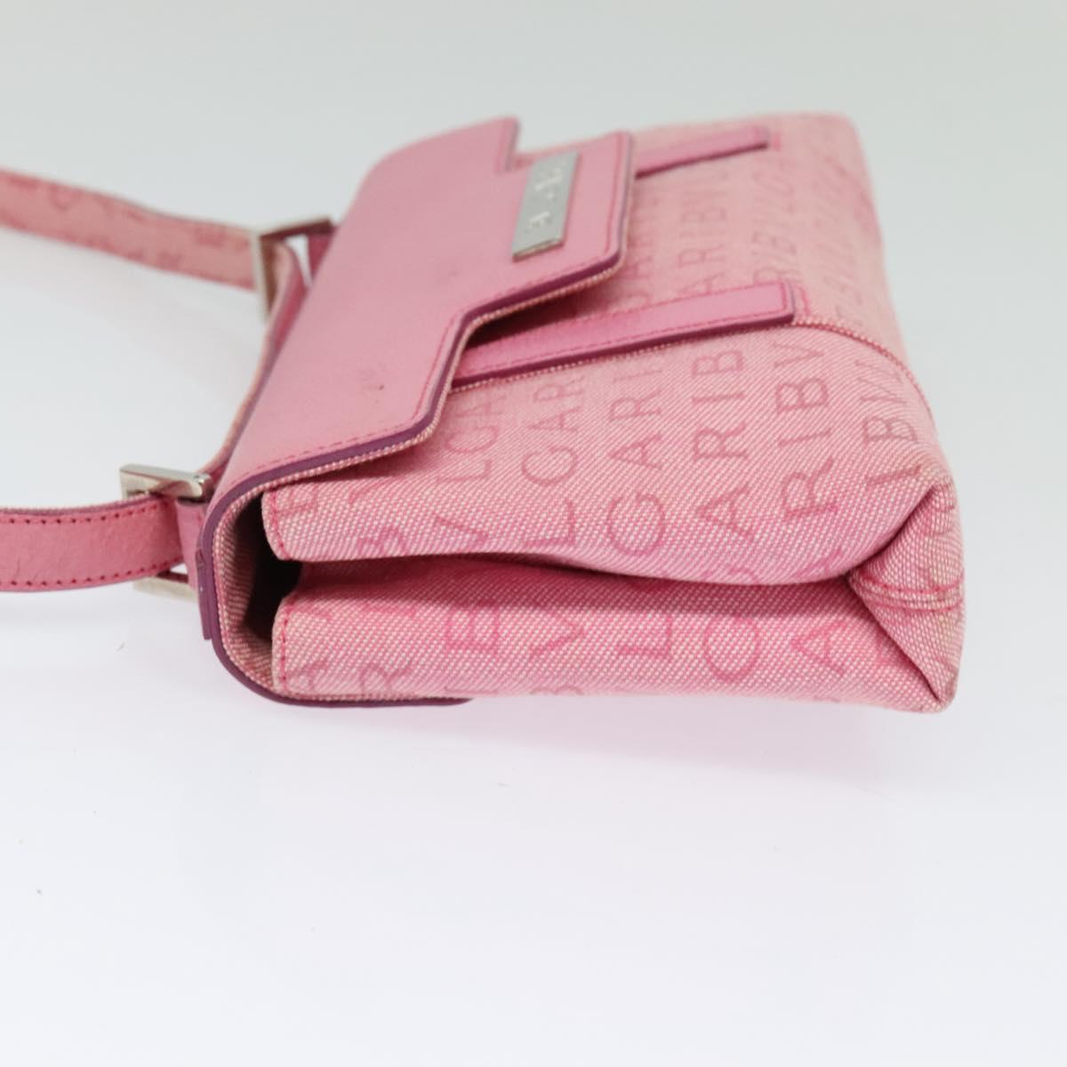 BVLGARI Shoulder Bag Canvas Silver Pink Auth 118640