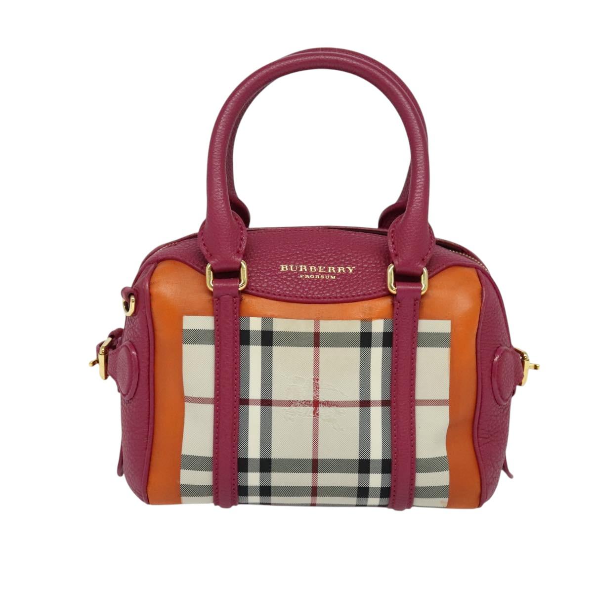 BURBERRY Nova Check Hand Bag Canvas 2way Beige Gold Auth 118645V