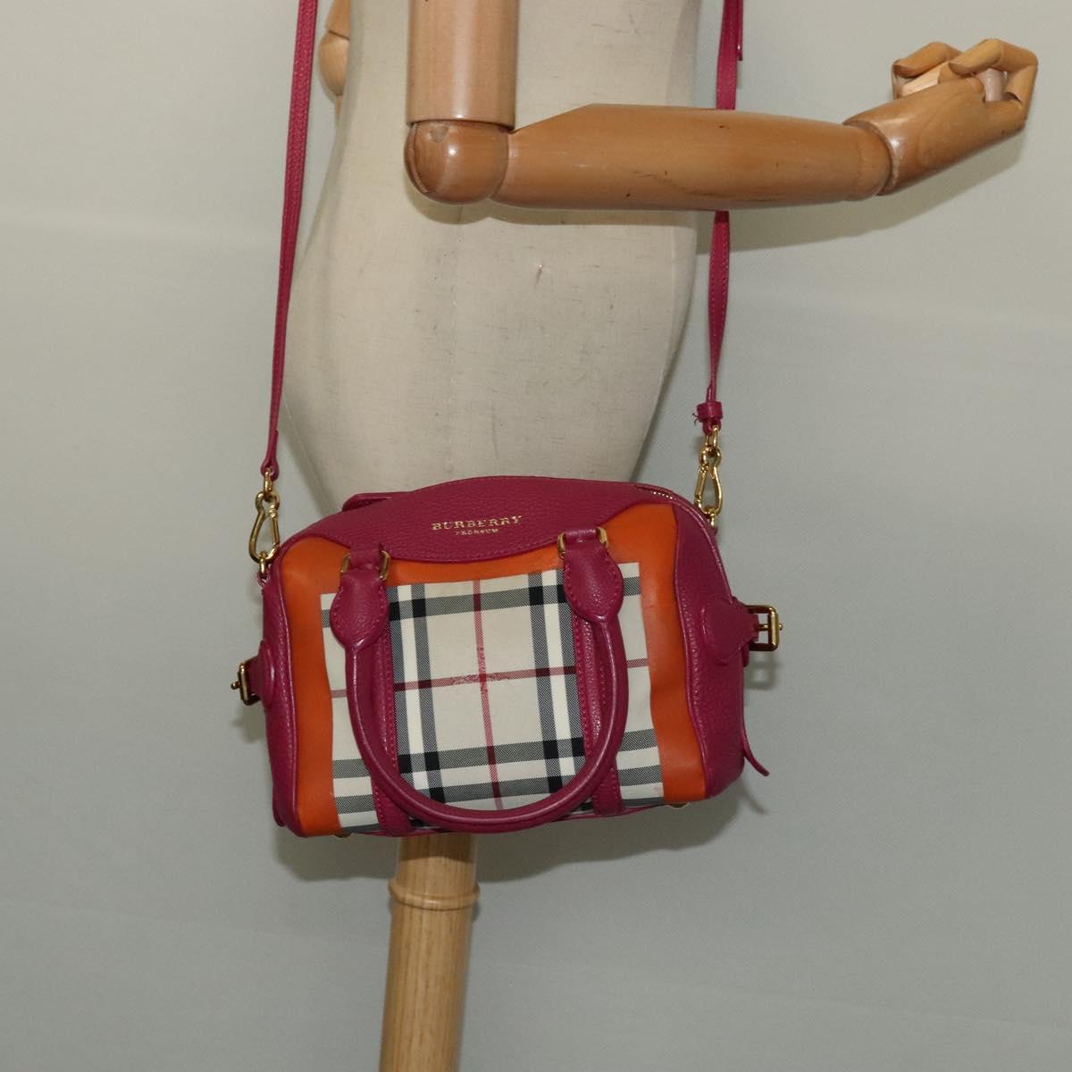 BURBERRY Nova Check Hand Bag Canvas 2way Beige Gold Auth 118645V