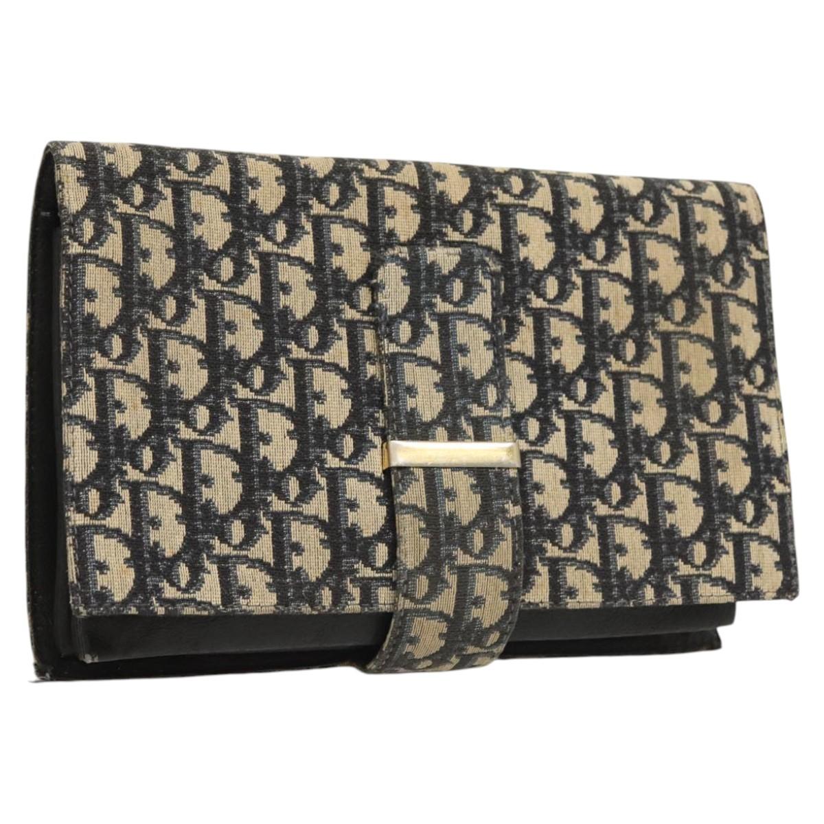 Christian Dior Trotter Canvas Clutch Bag Navy Gold Auth 118646