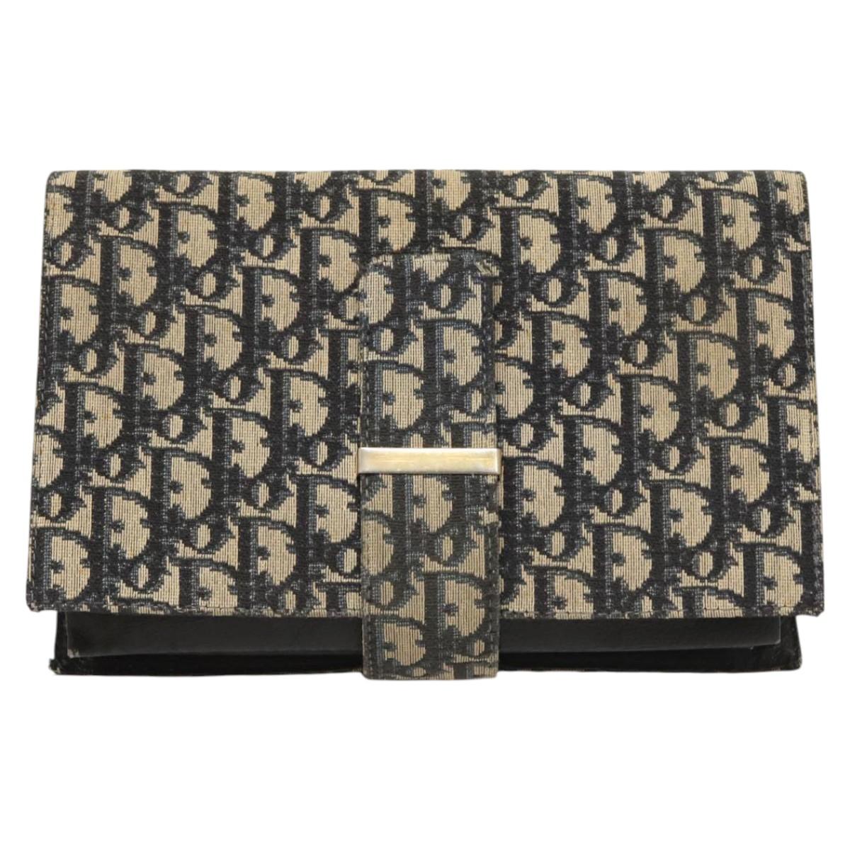 Christian Dior Trotter Canvas Clutch Bag Navy Gold Auth 118646