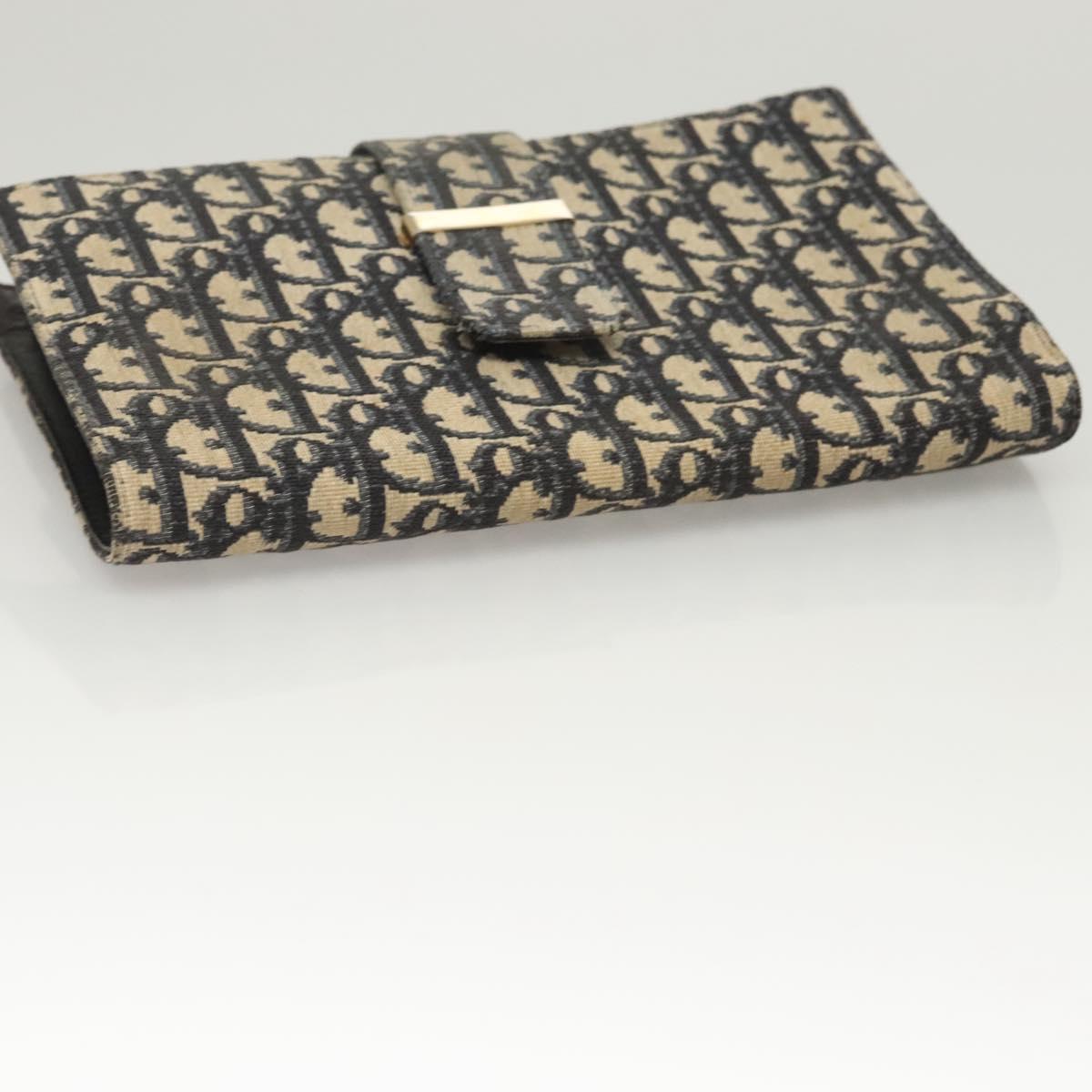 Christian Dior Trotter Canvas Clutch Bag Navy Gold Auth 118646